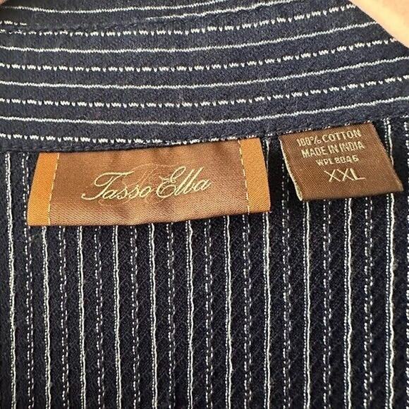 Tasso Ella Shirt Mens XXL Navy Blue Striped Button Up Short Sleeve Cotton - Picture 3 of 5